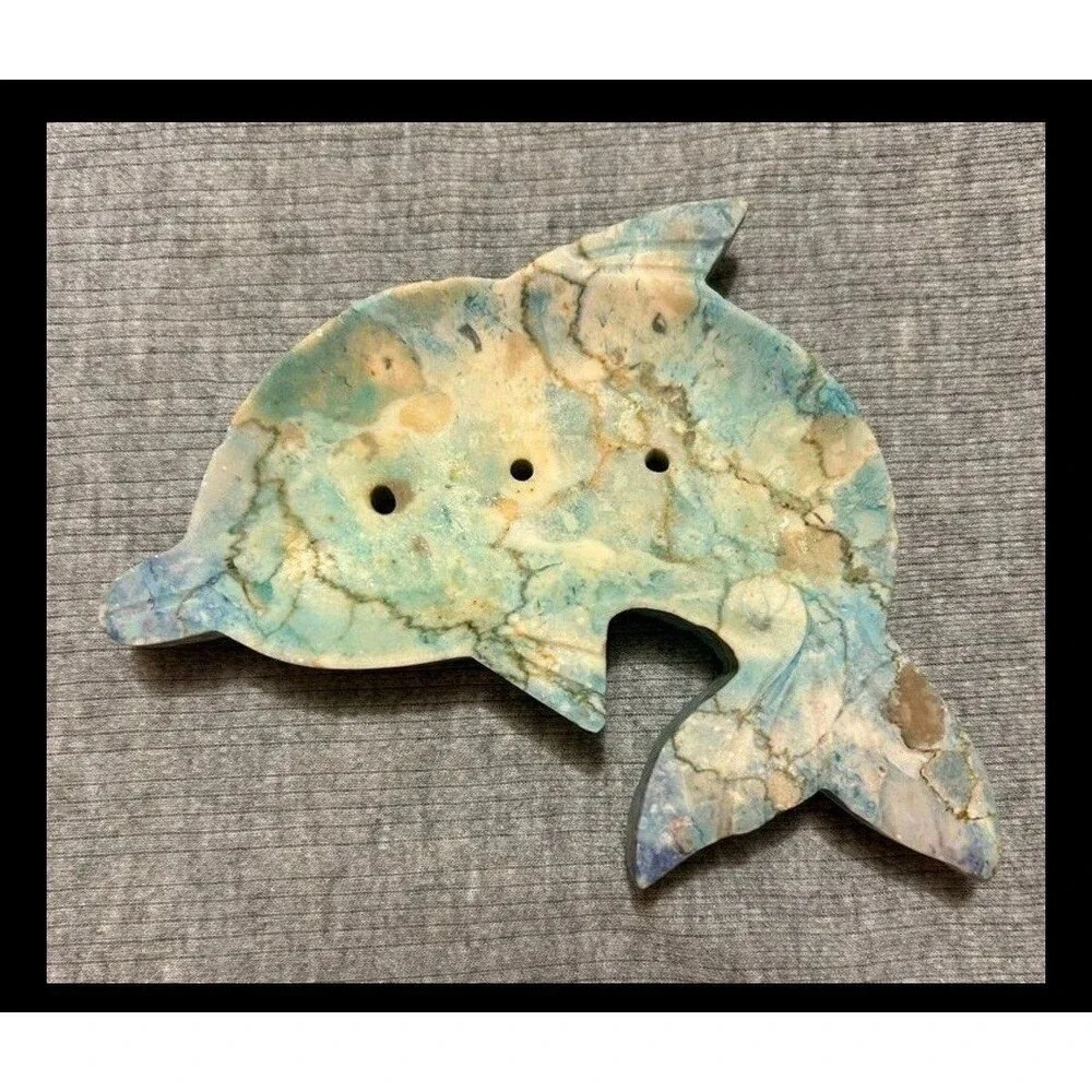 Vintage Dolphin Ocean Soap Dish Blue/Green Marble Beach House Decor